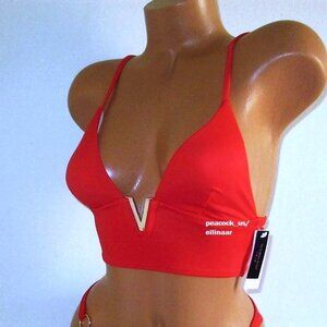 Victoria Secret Swim V-Hardware Strappy Bikini Top XS Extra-Small Bright red nwt